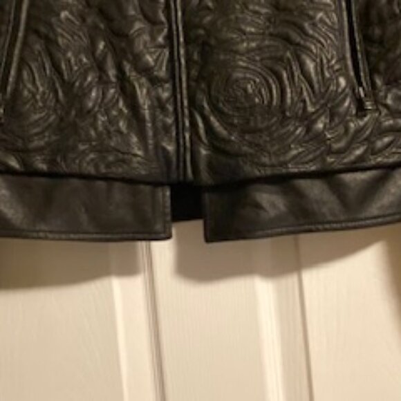 BCBGMaxAzria Cropped Leather Jacket with Rose Detailing - Picture 6 of 9